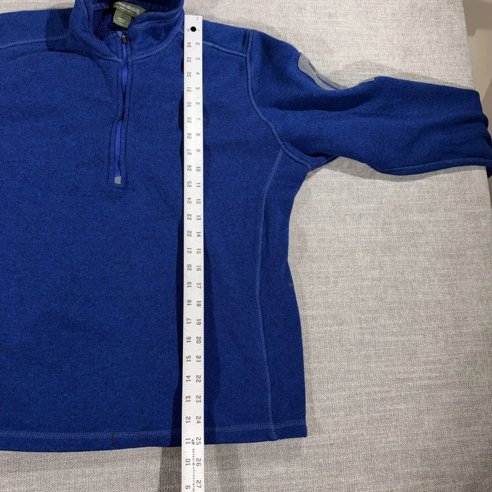 Eddie Bauer 1/4 Zip Fleece‎ Pullover Mens L Blue Good Sleeve Pocket Outdoor